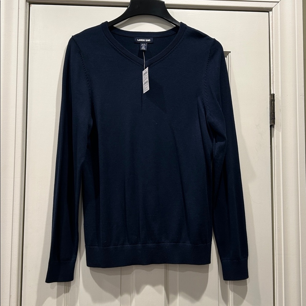 NWT Lands End Navy Kids V-Neck Sweater